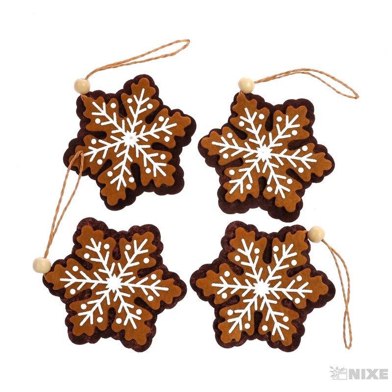 ZÁVĚS PERNÍČEK VLOČKA 8cm 4ks*HNĚDÁ