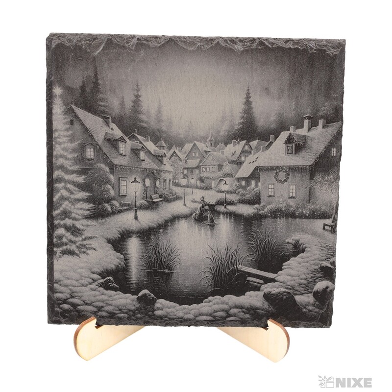 OBRAZ BŘIDLICE VÁNOČNÍ VESNICE 20x20cm+STOJAN