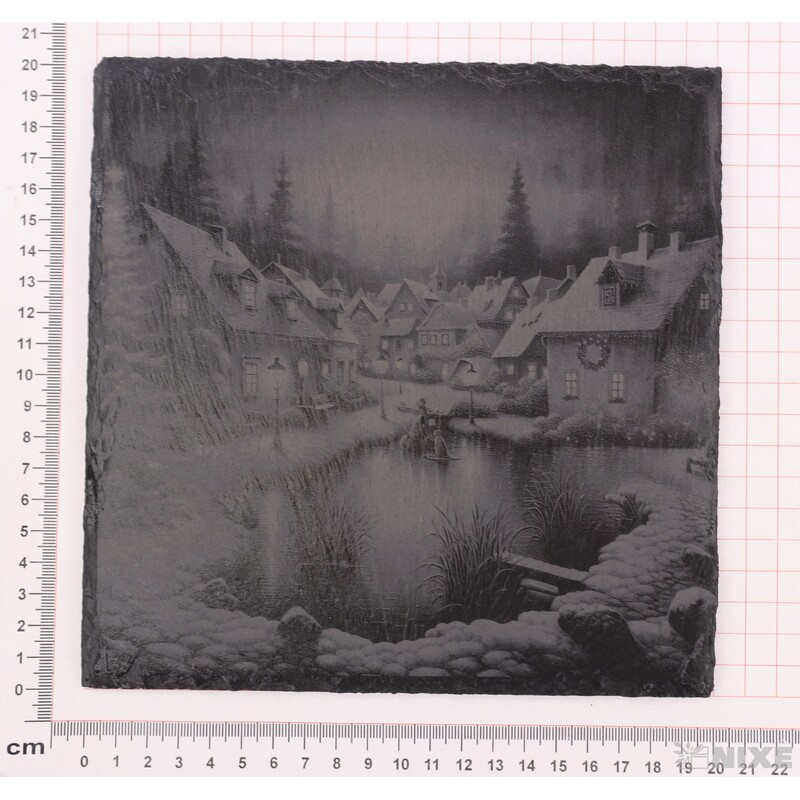 OBRAZ BŘIDLICE VÁNOČNÍ VESNICE 20x20cm+STOJAN