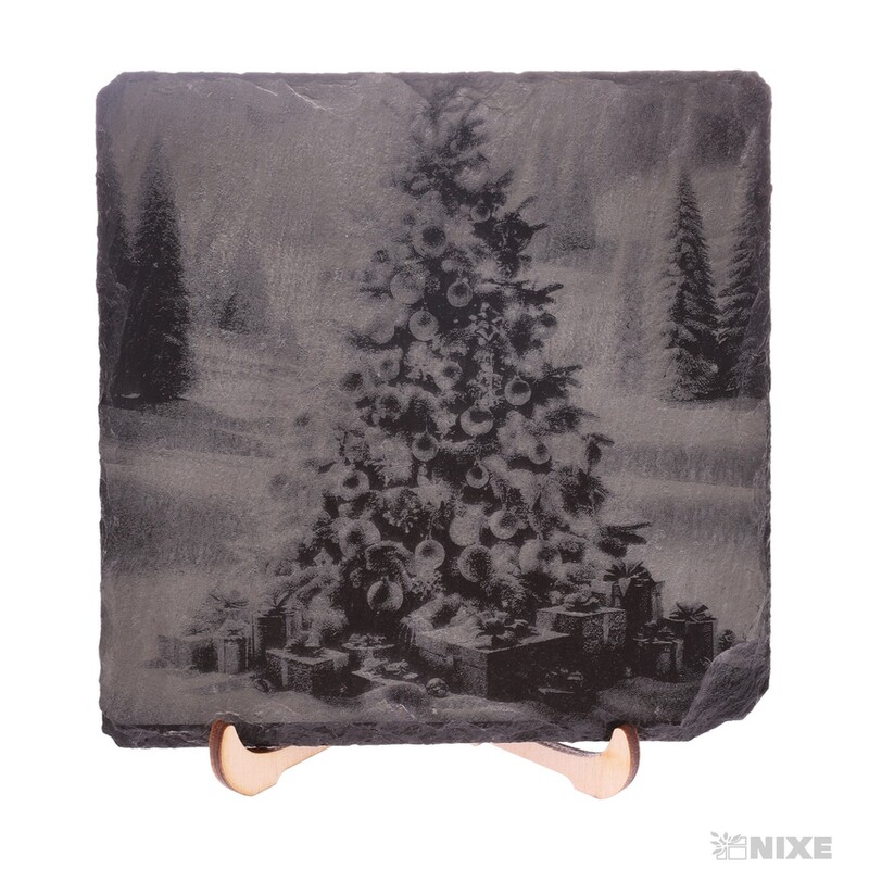 OBRAZ BŘIDLICE VÁNOČNÍ STROM 13x13cm+STOJAN