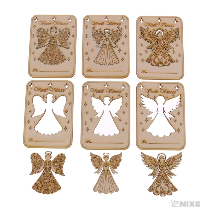 VÁNOČNÍ PŘÁNÍ ANDĚL XD 7x10cm 6ks*PŘÍRODNÍ