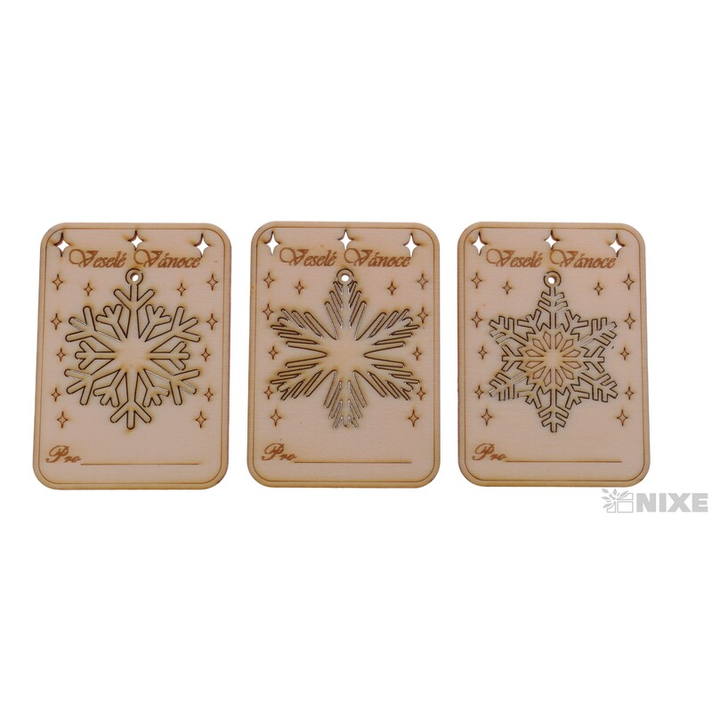 VÁNOČNÍ PŘÁNÍ VLOČKA XD 7x10cm 6ks*PŘÍRODNÍ