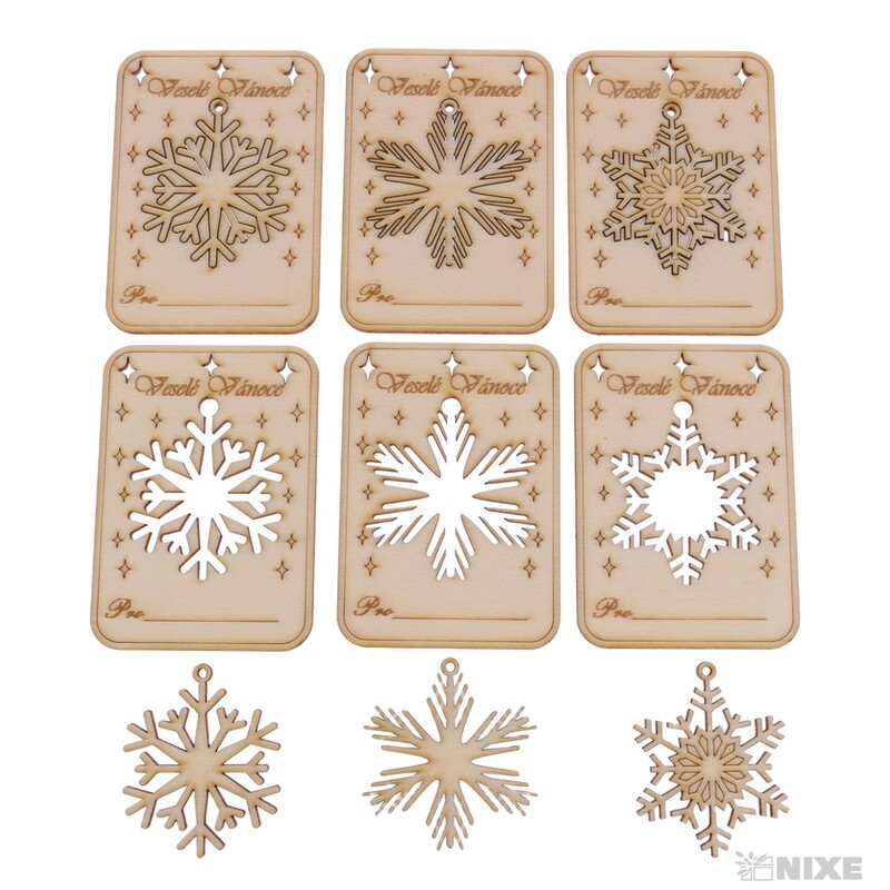 VÁNOČNÍ PŘÁNÍ VLOČKA XD 7x10cm 6ks*PŘÍRODNÍ