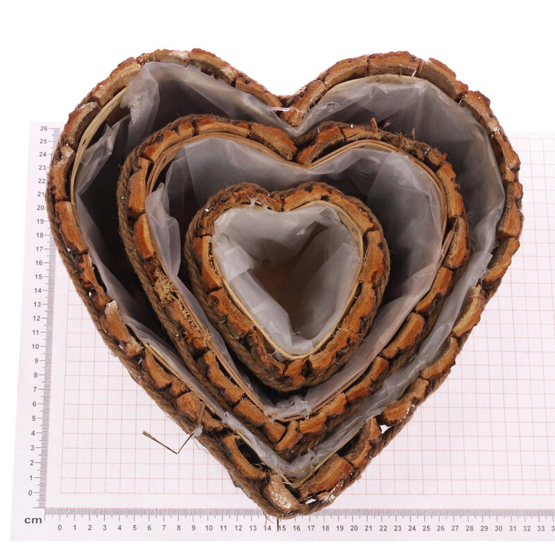 OBAL KŮRA SRDCE 25x13x24cm 16,5x14x13 8x11x8cm*HNĚDÁ