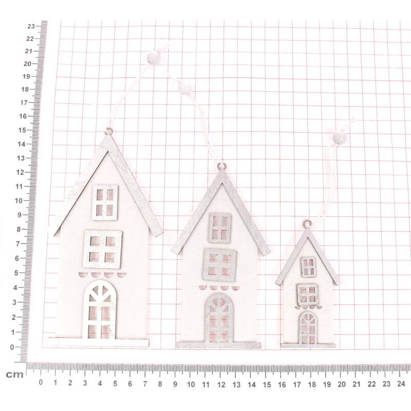 ZÁVĚS DOMEČEK 15x6,5 12x5, 8x3,5cm 3ks*STŘÍBRNÁ